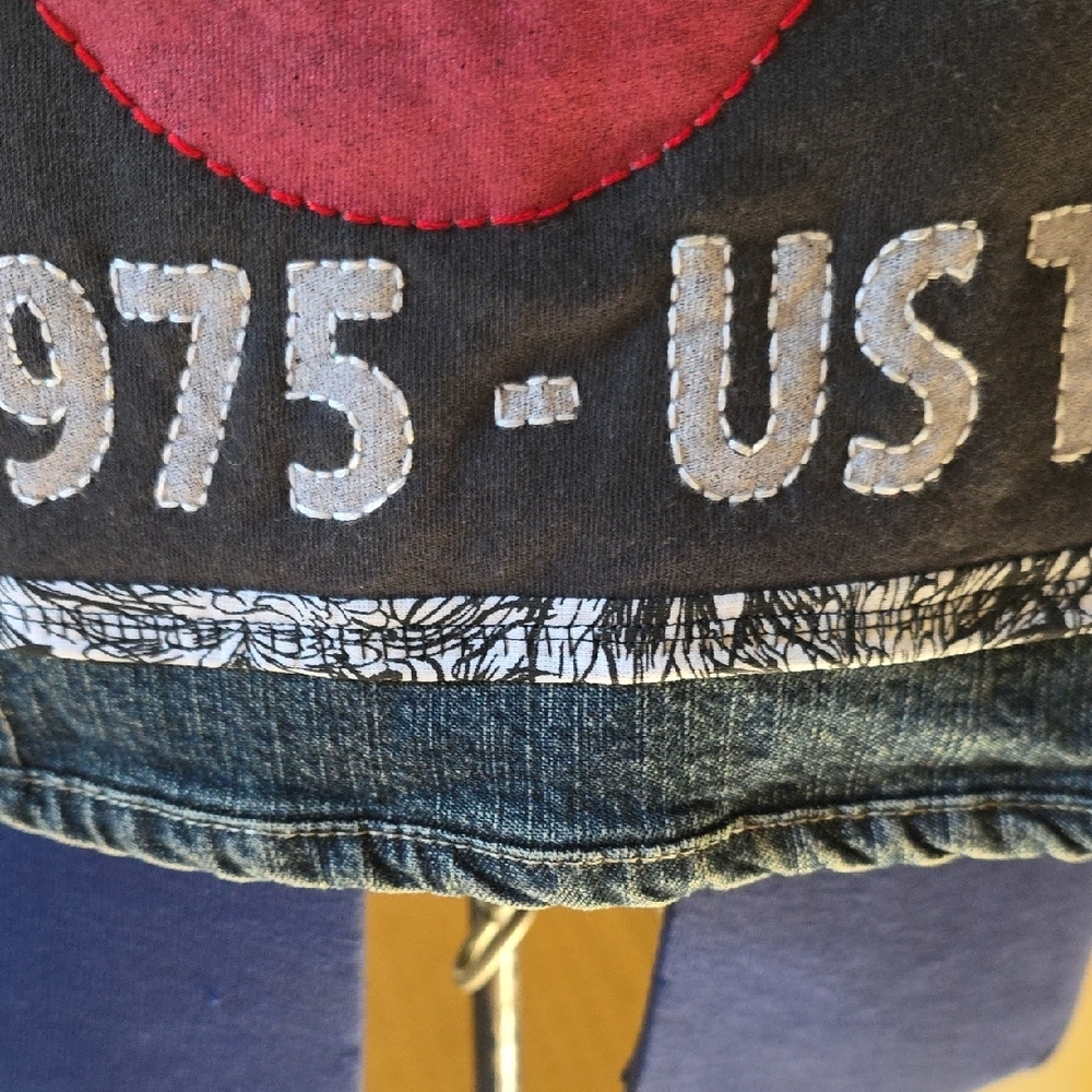 Upcyled Molly Made It Blue Jean Jacket with Iconic Rolling Stones Design - Picture 12 of 13